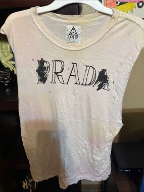 UNIF White Tank Top with Black 'RAD' Graphic